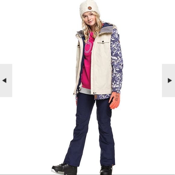 Roxy Women's Ceder Jacket 10k DryFlight Technology Denim Bleached Flowers Ski - Picture 5 of 8